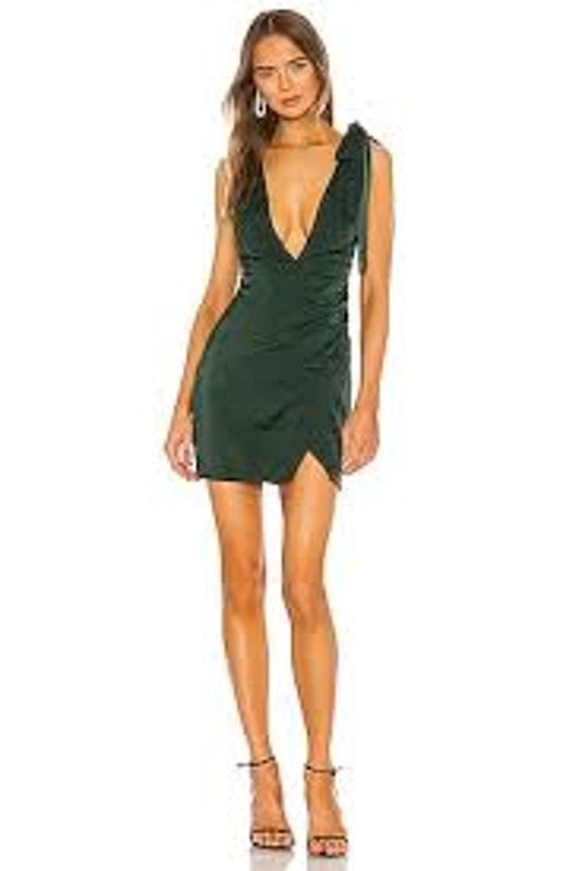 Nbd (Revolve) Timon Mini Dress Asymmetric Tie Shoulder Emerald Green Sz Medium M